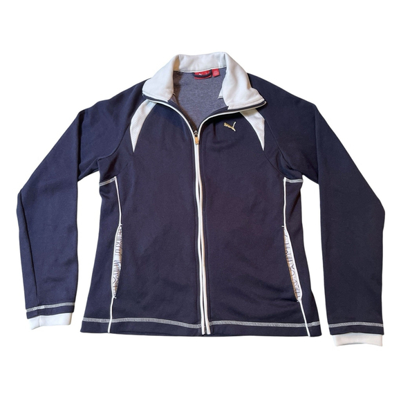 Vintage Y2K Puma Active Gold Logo Navy White Track Jacket Size Medium Athleisure - Picture 1 of 9